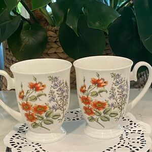 Stechcol Gracie Bone China Footed Floral Coffee Mug Tea Cups Set of 2.